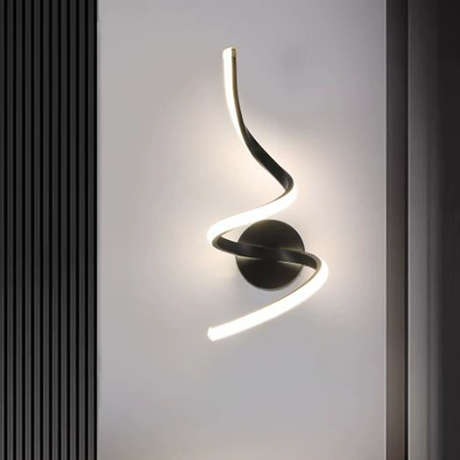 Lampa ścienna, nowoczesna wewnętrzna lampa ścienna LED, lampka nocna spiralna, aluminiowa lampka nocna, ciepłe białe światło (3000K)