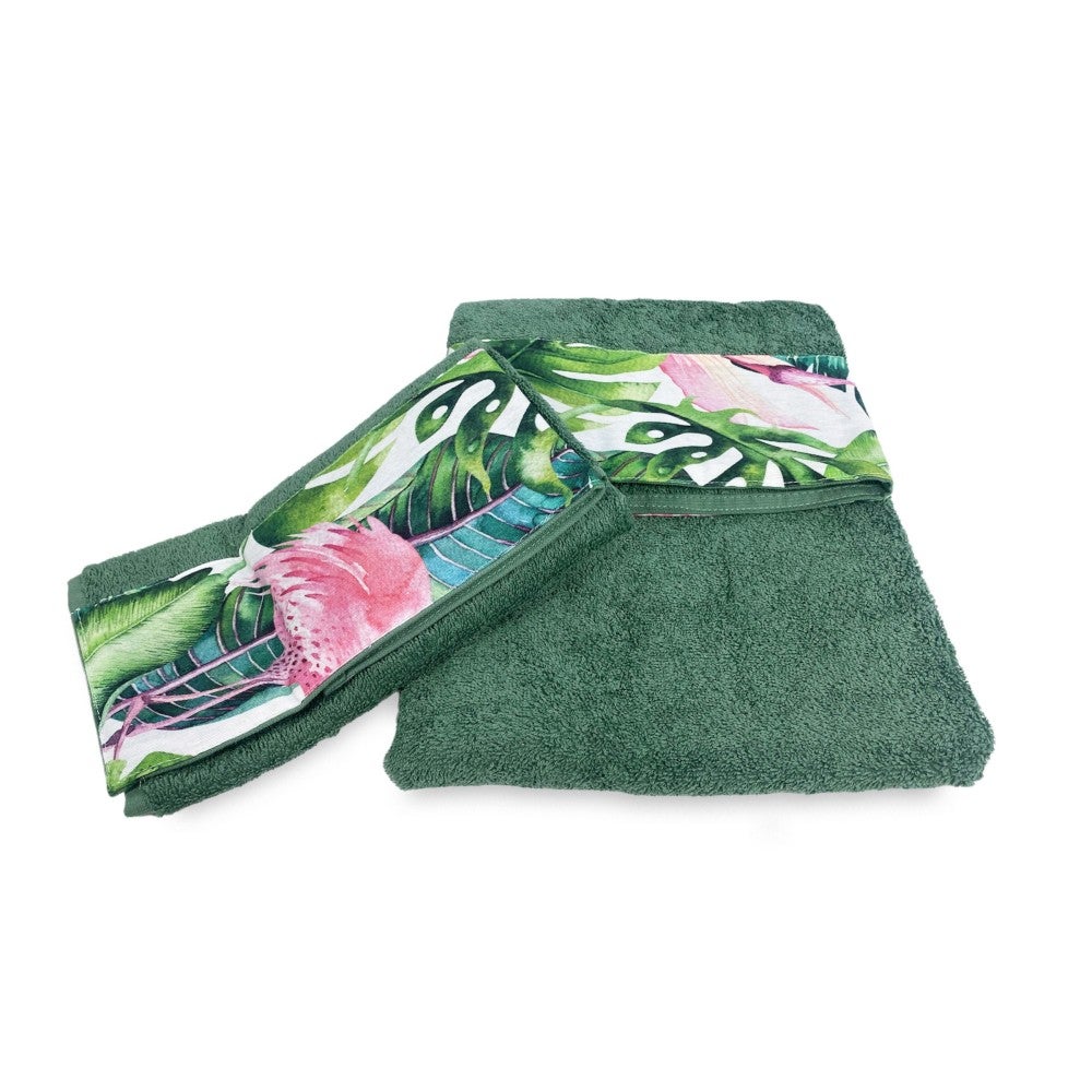 SET asciugamani con bordo FLAMINGO in puro cotone Made in Italy - 2