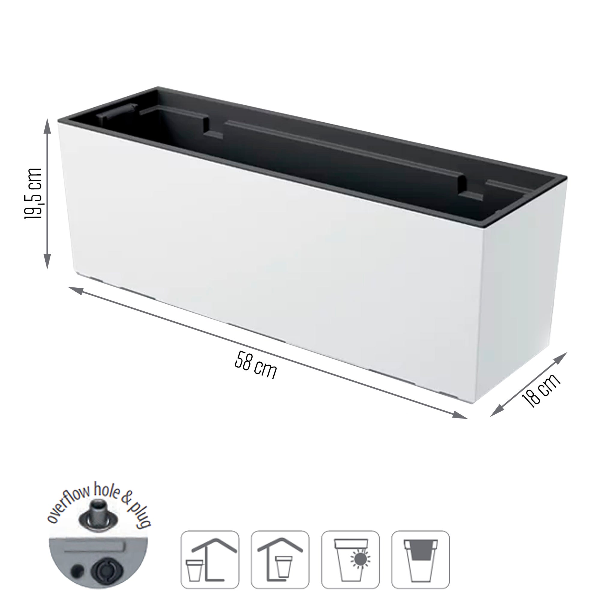 Jardineiro de varanda da coleção de casos Urbi Dimensões: 580x180x195 Branco - 3