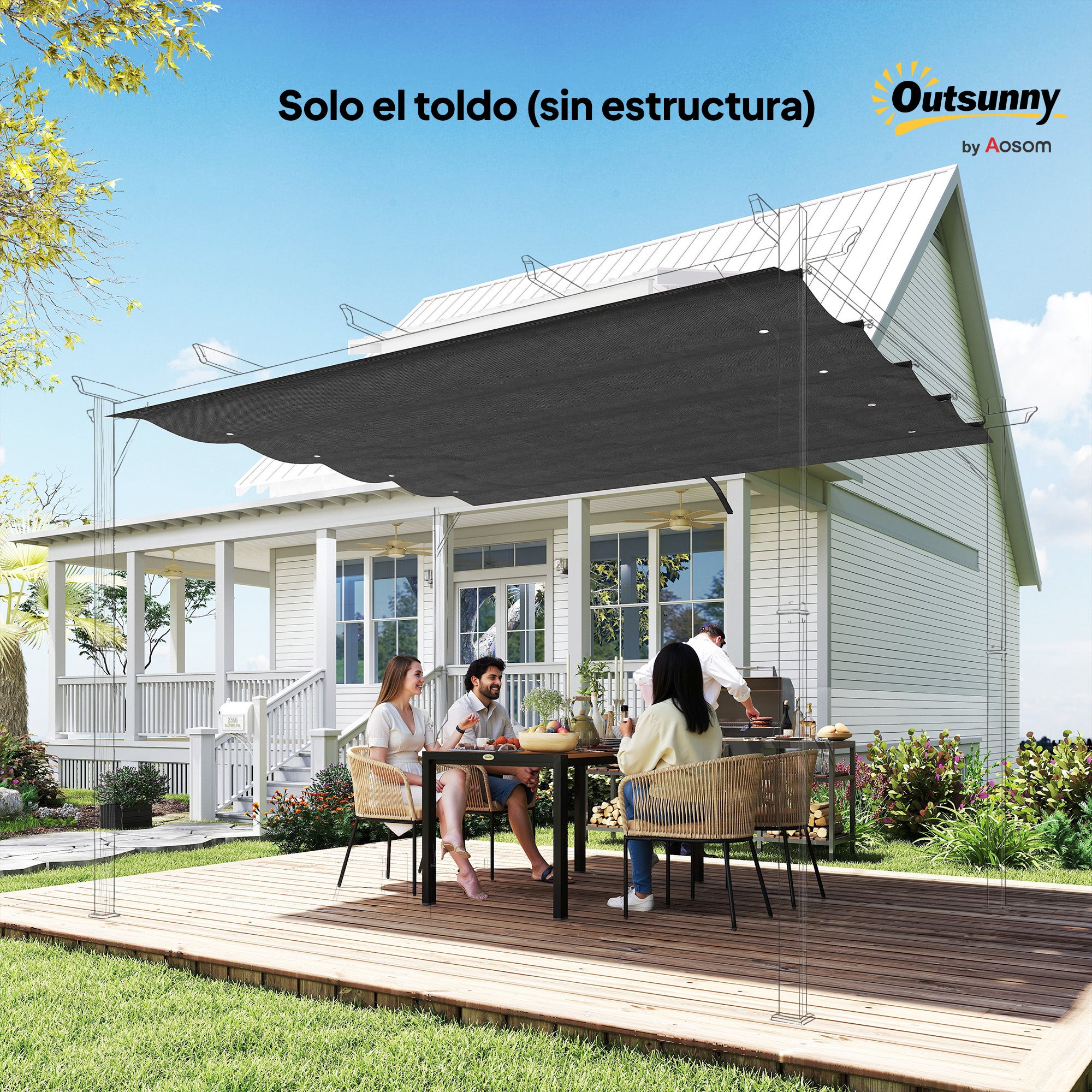 Techo de Pérgola Outsunny Poliéster Gris Oscuro 286x245 cm - 4