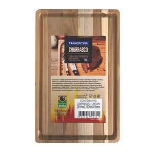 Planche à Découper Service Tramontina Landhaus En Teck FSC - 40x27x1,8 Cm, Rainure Récupération Jus - Pour Burgers, Grillades