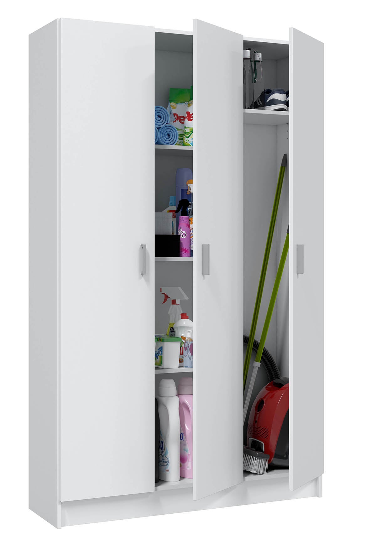 Armoire Rangement Nettoyage 3 Portes En Mélamine Coloris Blanc - Dim : H180 X L108,8 X P37 Cm - 5