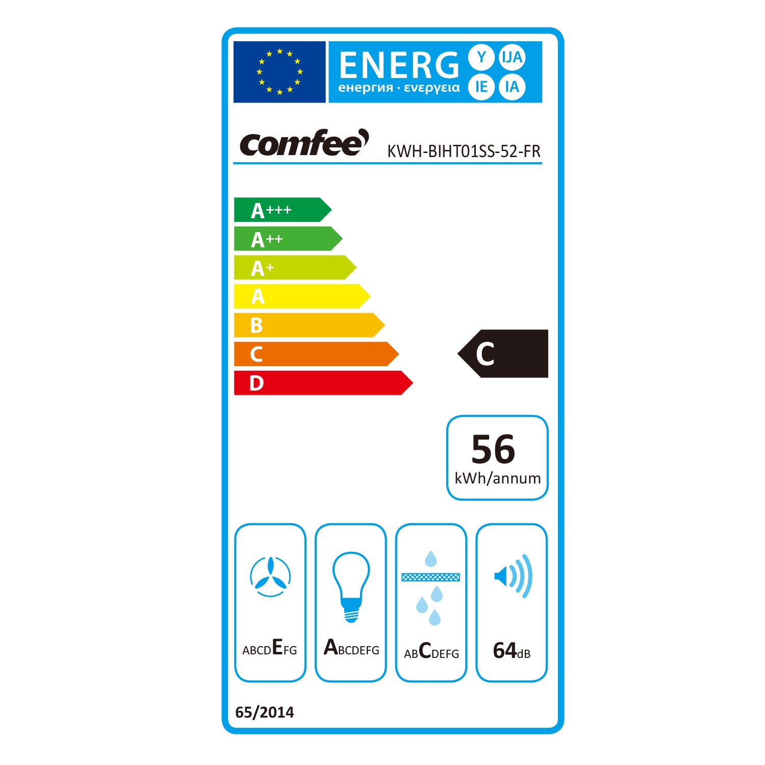 COMFEE Hotte de Cuisine Encastrable Visière 52cm - 440m³/h - 3 Vitesses - Recyclage & Évacuation, 2 LED - 9
