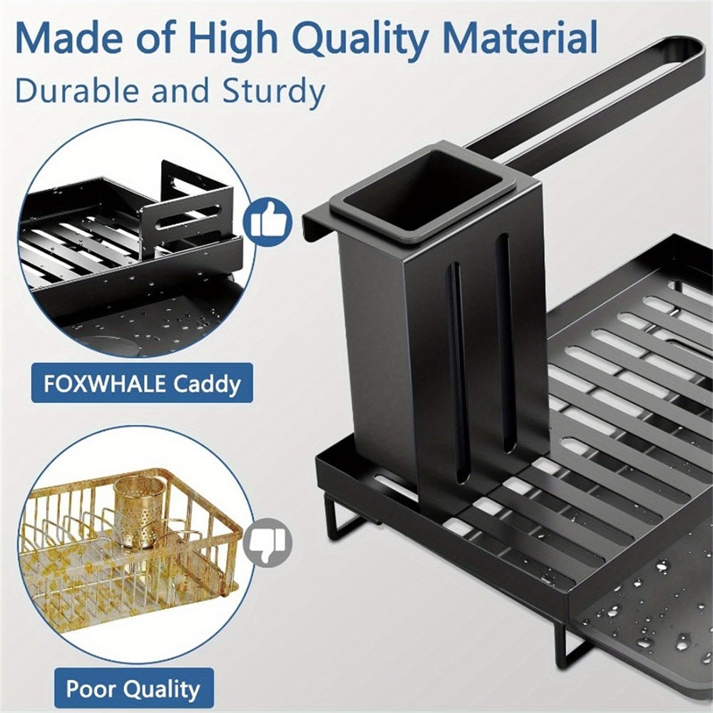 Portaoggetti per cucina e bagno con vaschetta di scarico – scolapiatti multifunzionale con porta spugna e porta scopino - 4