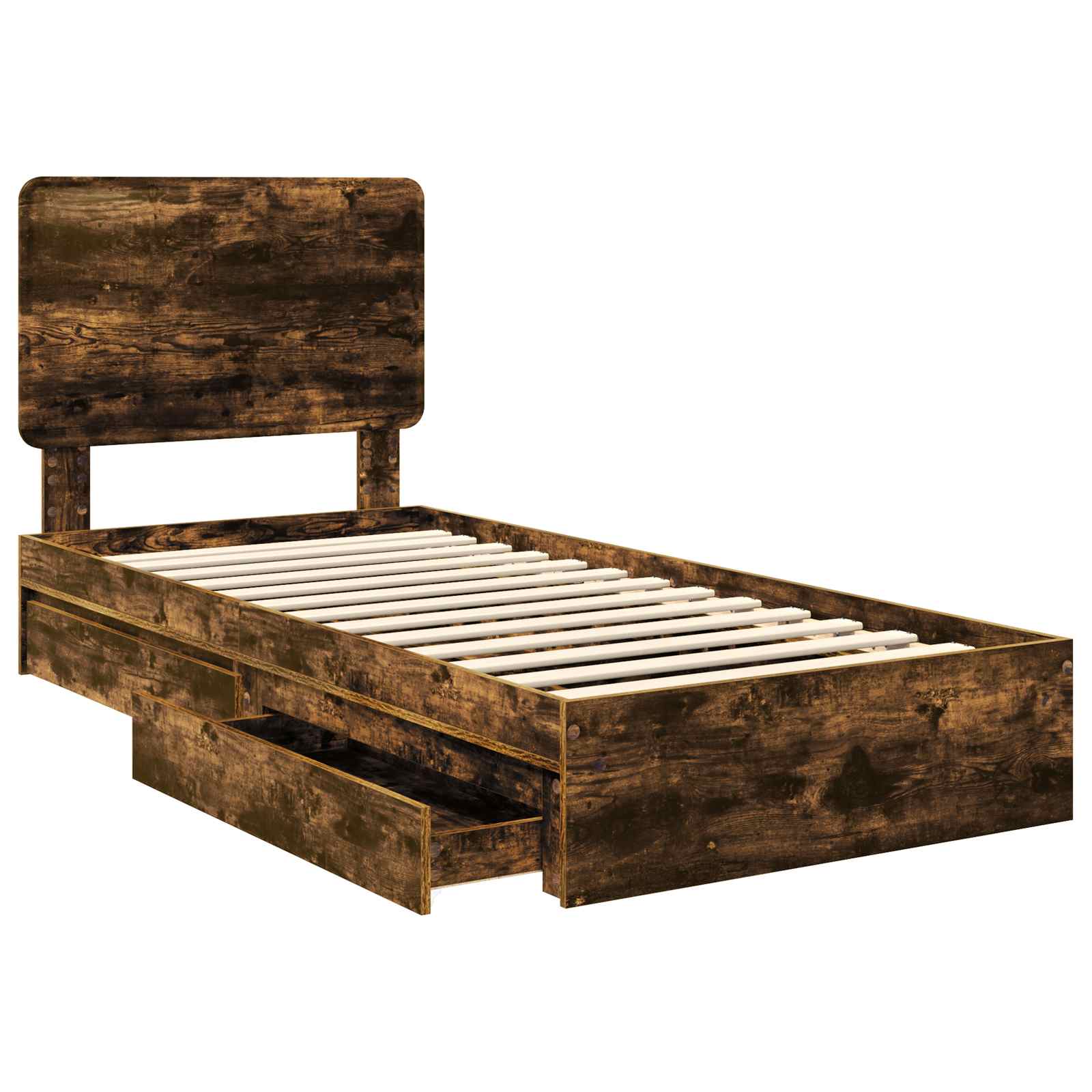 Lit de rangement chêne fumé 75 x 190 cm en panneau de bois - 5