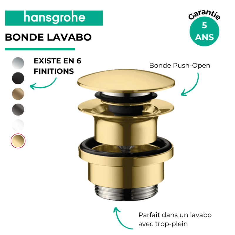 Bonde lavabo Push-open HANSGROHE aspect doré poli - 2