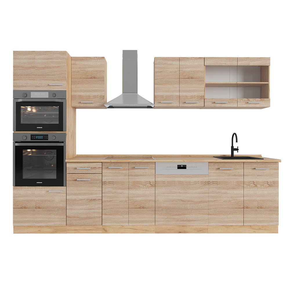 Vicco Aneks kuchenny R-Line, Dąb Sonoma/Goldkraft, 300 cm z wysoką szafką, bez blatu