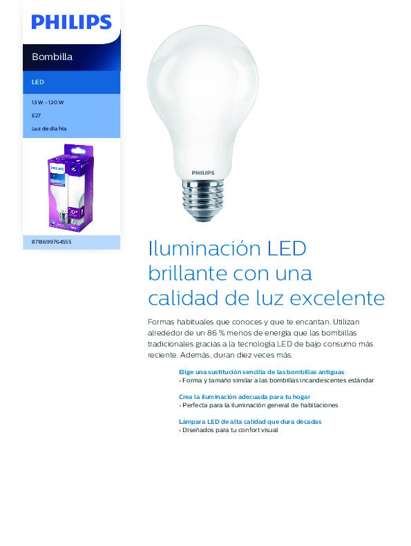 Ampoule LED standard PHILIPS - EyeComfort - 13W - 2000 lumens - 6500K - E27 - 93005 - 10