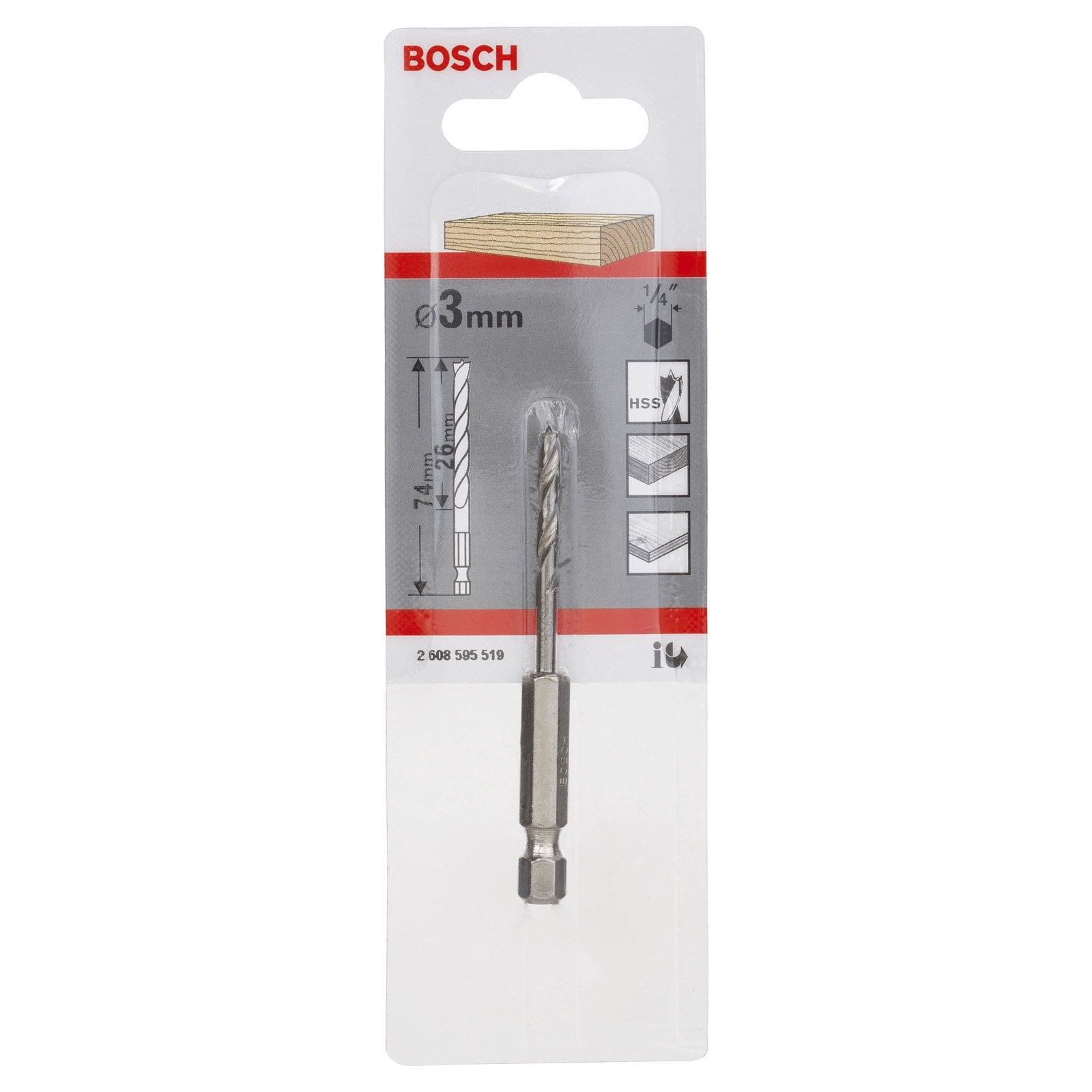 Meche Bois Queue Six Pans 1/4 Ø3X33X74mm - 4