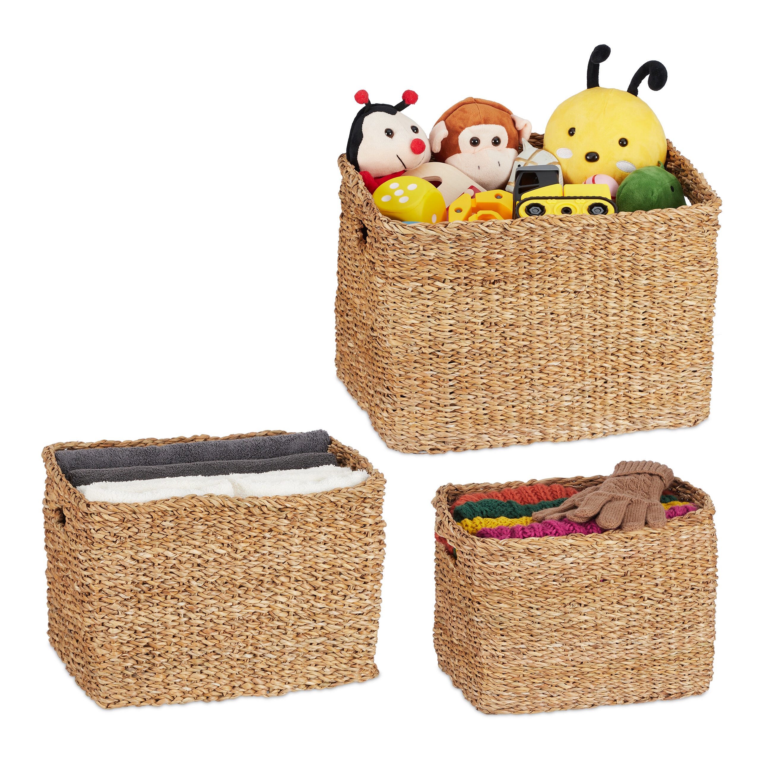Relaxdays Lot De 4 Paniers Tressés Rangement Salle De Bain - 3 Tailles Gris