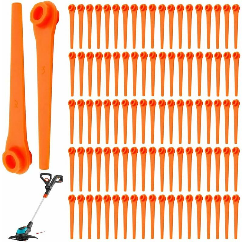 Zestaw 100 ostrzy zamiennych z tworzywa sztucznego do podkaszarek Gardena 9823 9825 9820 9821 Ostrza do kosy 70 mm, akcesoria do podkaszarki