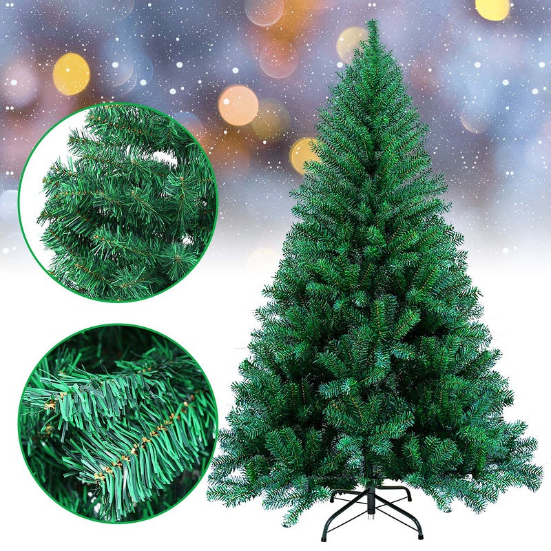 Sapin De Noël Artificiel 150 Cm - 350 Branches PVC - Forme Mince (pencil) - Base Métallique Amovible - Vert - 11