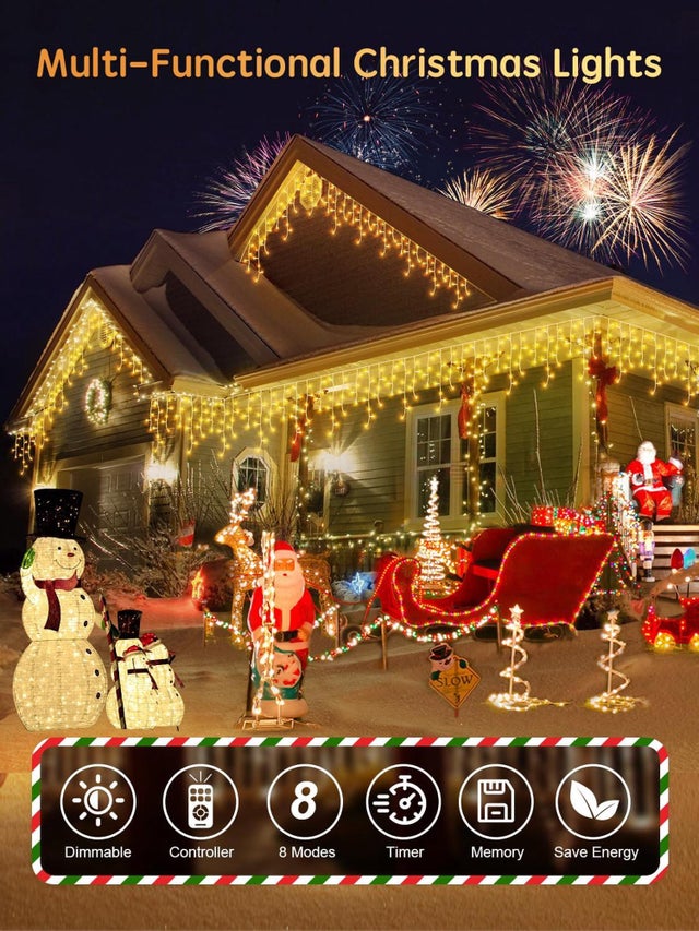 Guirnalda Luminosa Exterior Navidad, 10M 400 LED Cortina Luminosa Navidad Exterior con 8 modos y control remoto, Impermeable [Clase energética A]