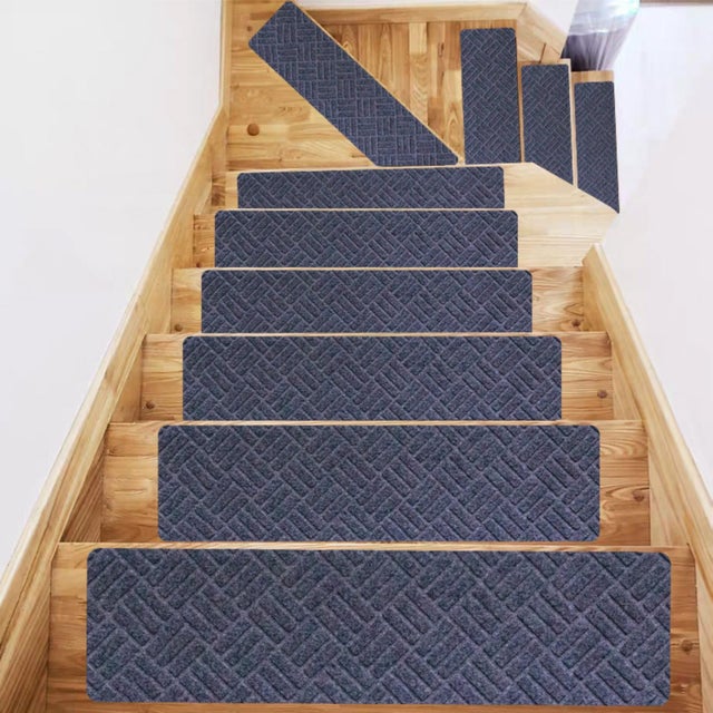 Tapis d'escalier antidérapants de qualité pour marches en Bois,76x20cm,Motif Losanges en Relief,Tapis d'escalier Doux et sûr (Gris foncé,5 pièces)