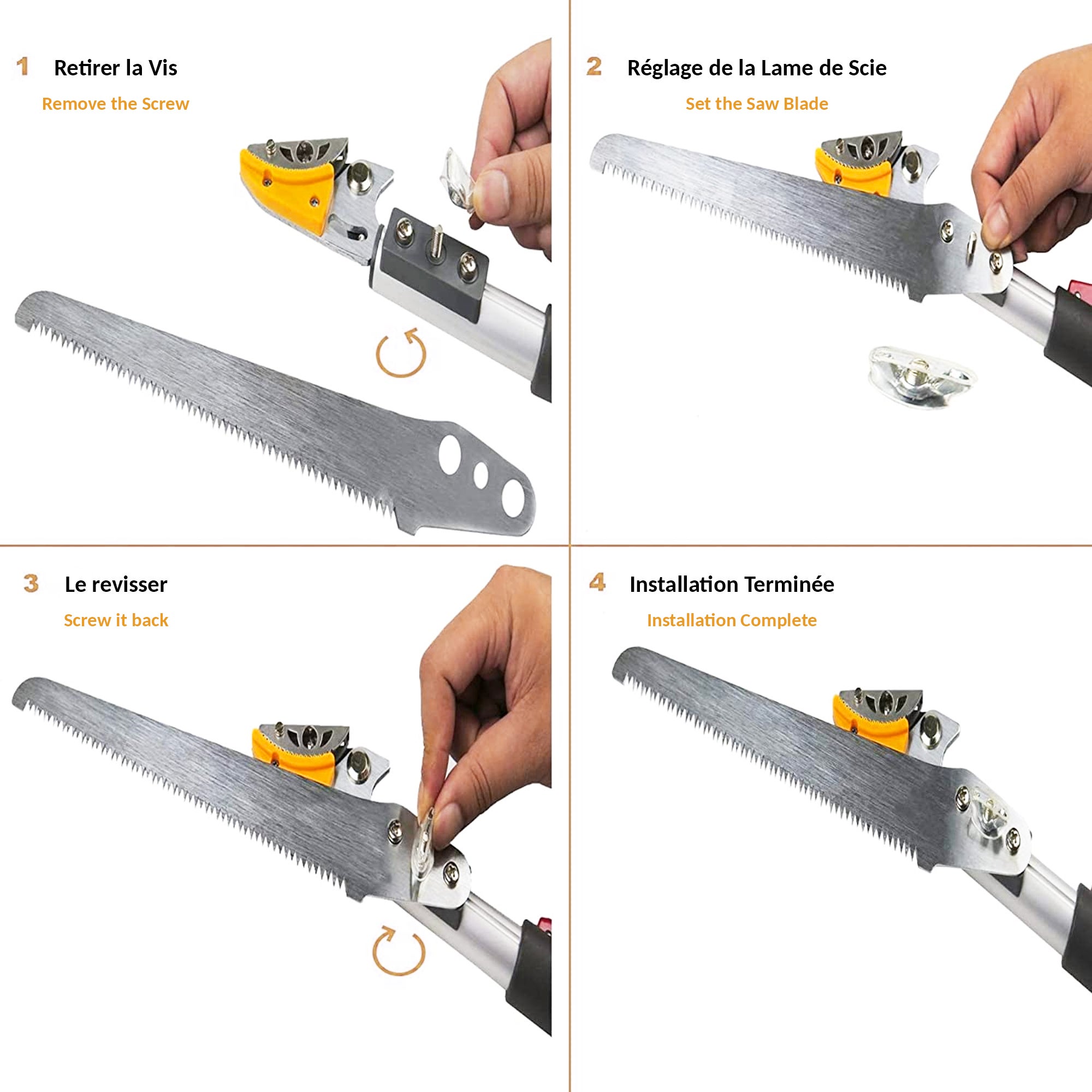 Sécateur Télescopique FISHTEC 1.37 À 2.2 m Avec Scie 30 cm 52 Dents Lame Acier Enclume De Préhension Manche Aluminium Portée 4 m Élagage Jardin - 7