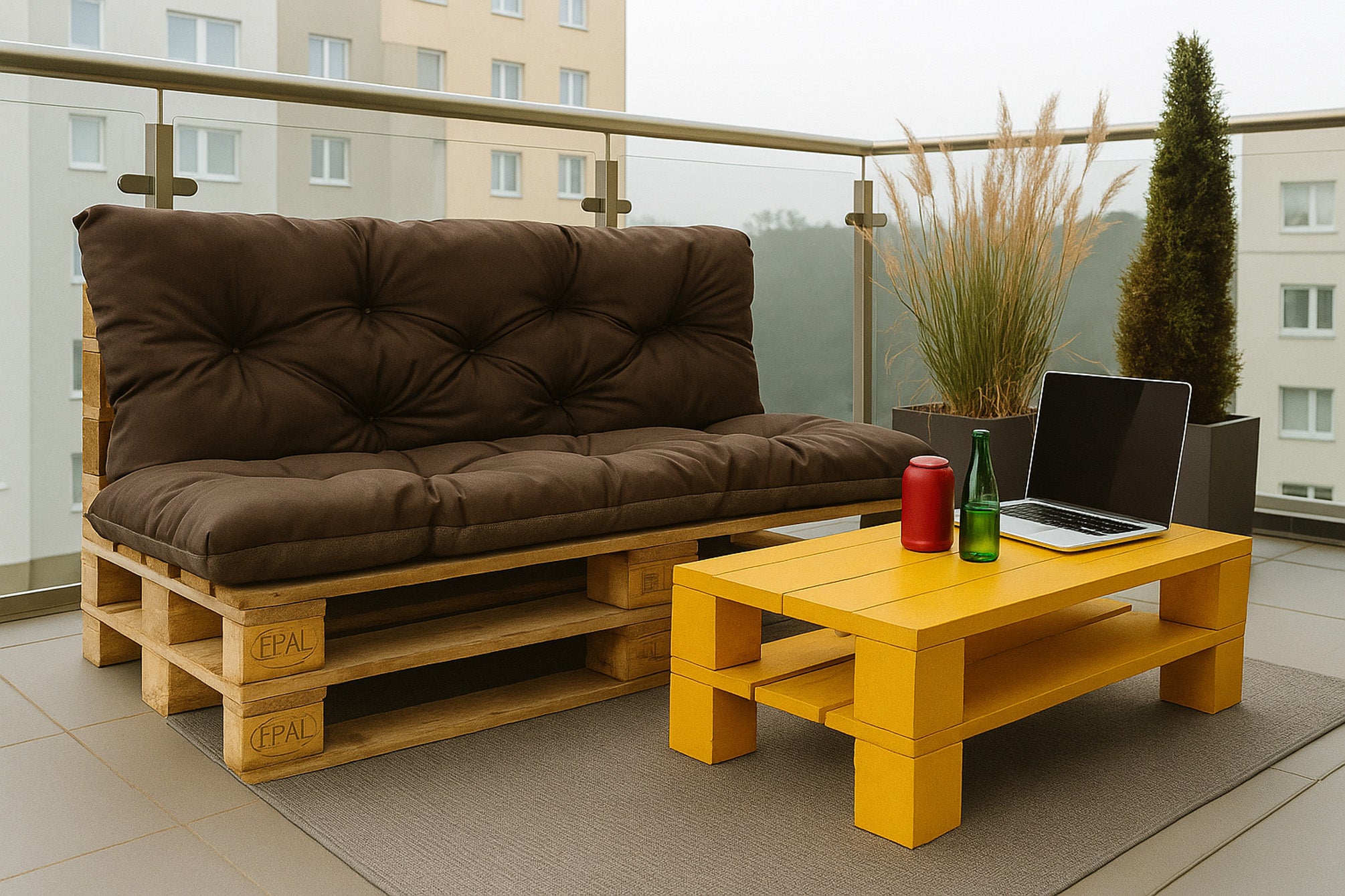 Set Coussins palettes, Assise 120 x 60 et Dossier 120 x 60cm Marron, coussins canapé / coussin pour palette in / extérieur, SETGARDEN - 3