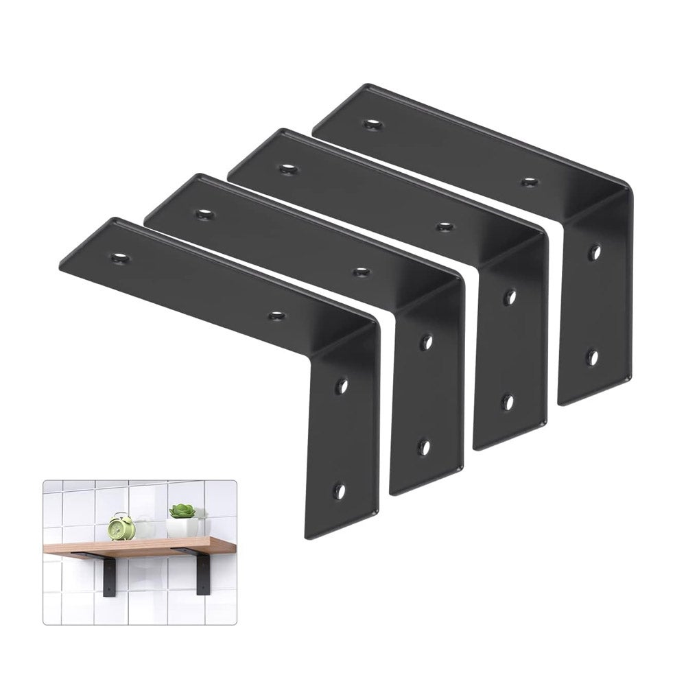 YHBZ Soportes de estante en forma de L, soporte de estantería negro de metal montado en la pared, 2 soportes de esquina decorativos de ángulo de junta resistente, estantes flotantes colgantes