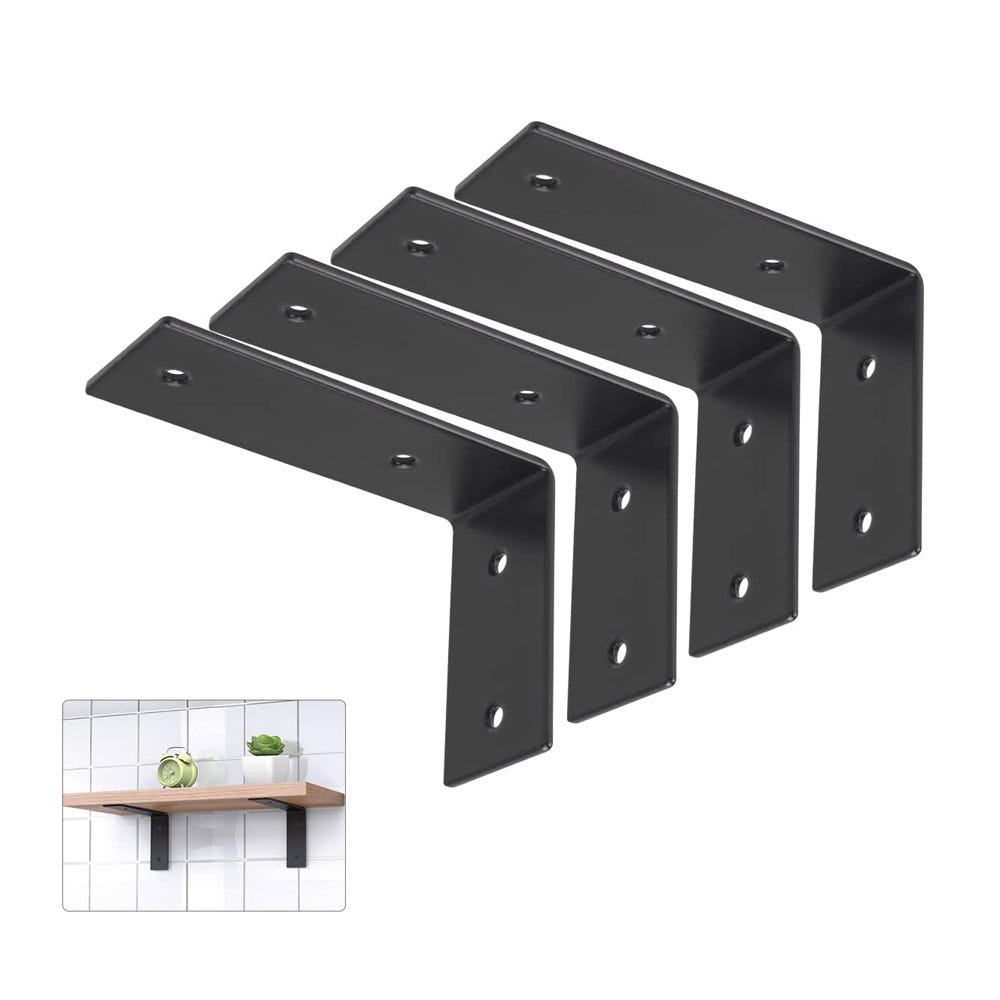 YHBZ Soportes de estante en forma de L, soporte de estantería negro de metal montado en la pared, 2 soportes de esquina decorativos de ángulo de junta resistente, estantes flotantes colgantes YHBZ Soportes de estante en forma de L, soporte de estantería negro de metal montado en la pared, 2 soportes de esquina decorativos de ángulo de junta resistente, estantes flotantes colgantes