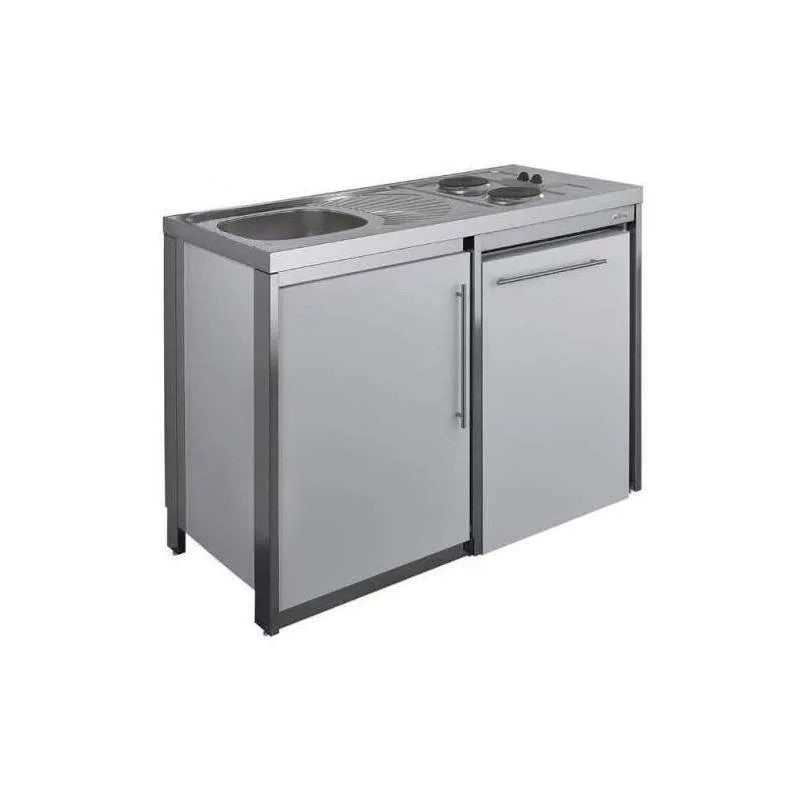 Cocina completa moderna metalline 120x60 altura 92cm gris alu con fregadero inox, 2 placas, nevera 82l