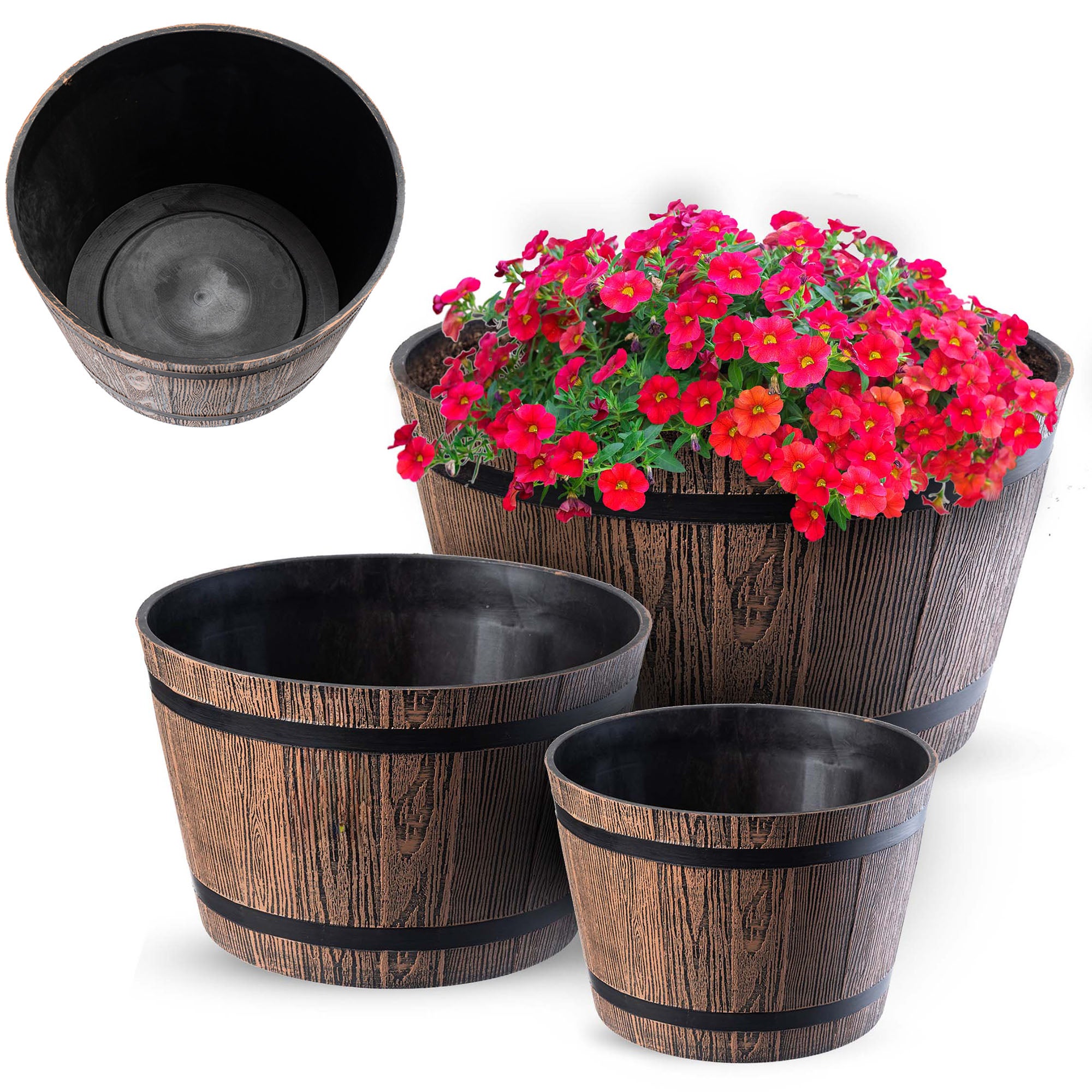 ZESTAW 3 szt DONICZKA DONICA OSŁONKA KWIETNIK OGRODOWA 23+30+40cm SZARY
