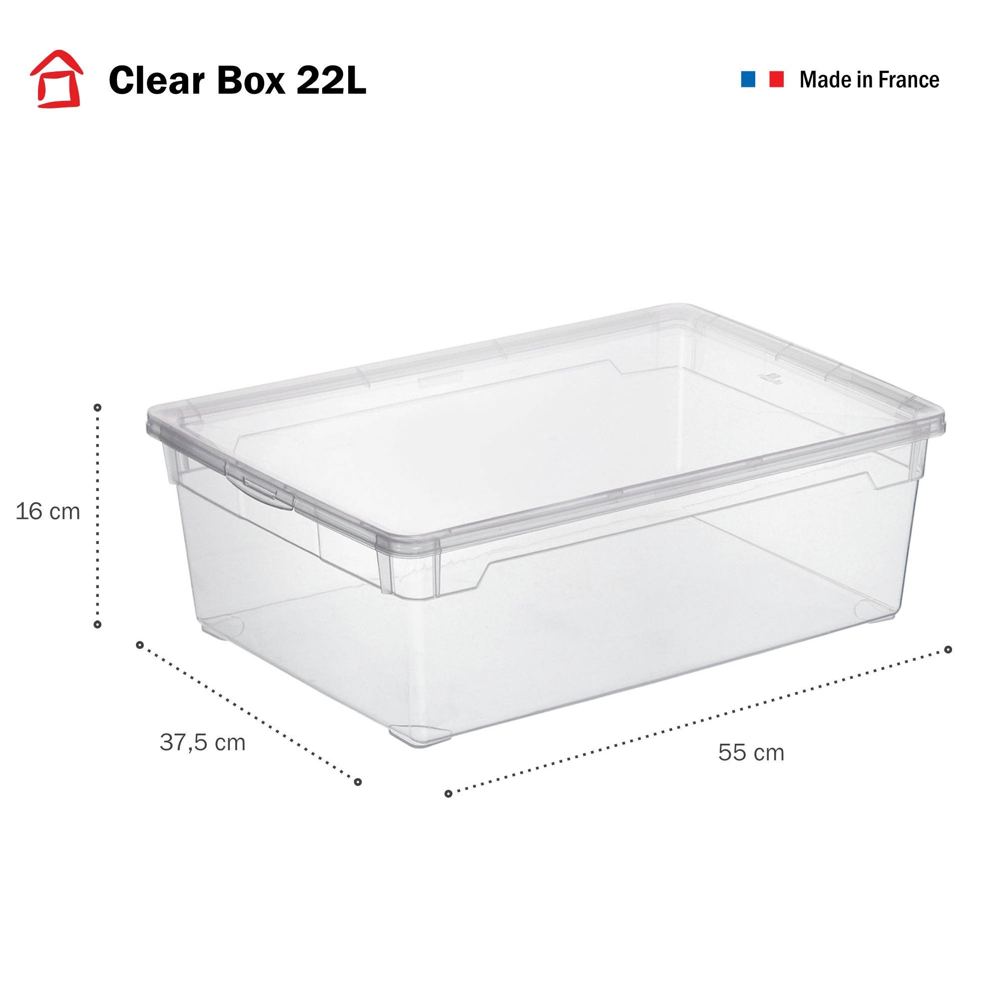 Lot de 6 boîtes de rangement en plastique transparent 22L avec couvercle CLEAR BOX - 2