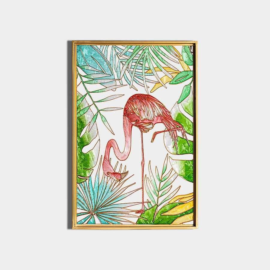 Paire de peintures modèle FLAMENCOS encadré or Burkina - 5