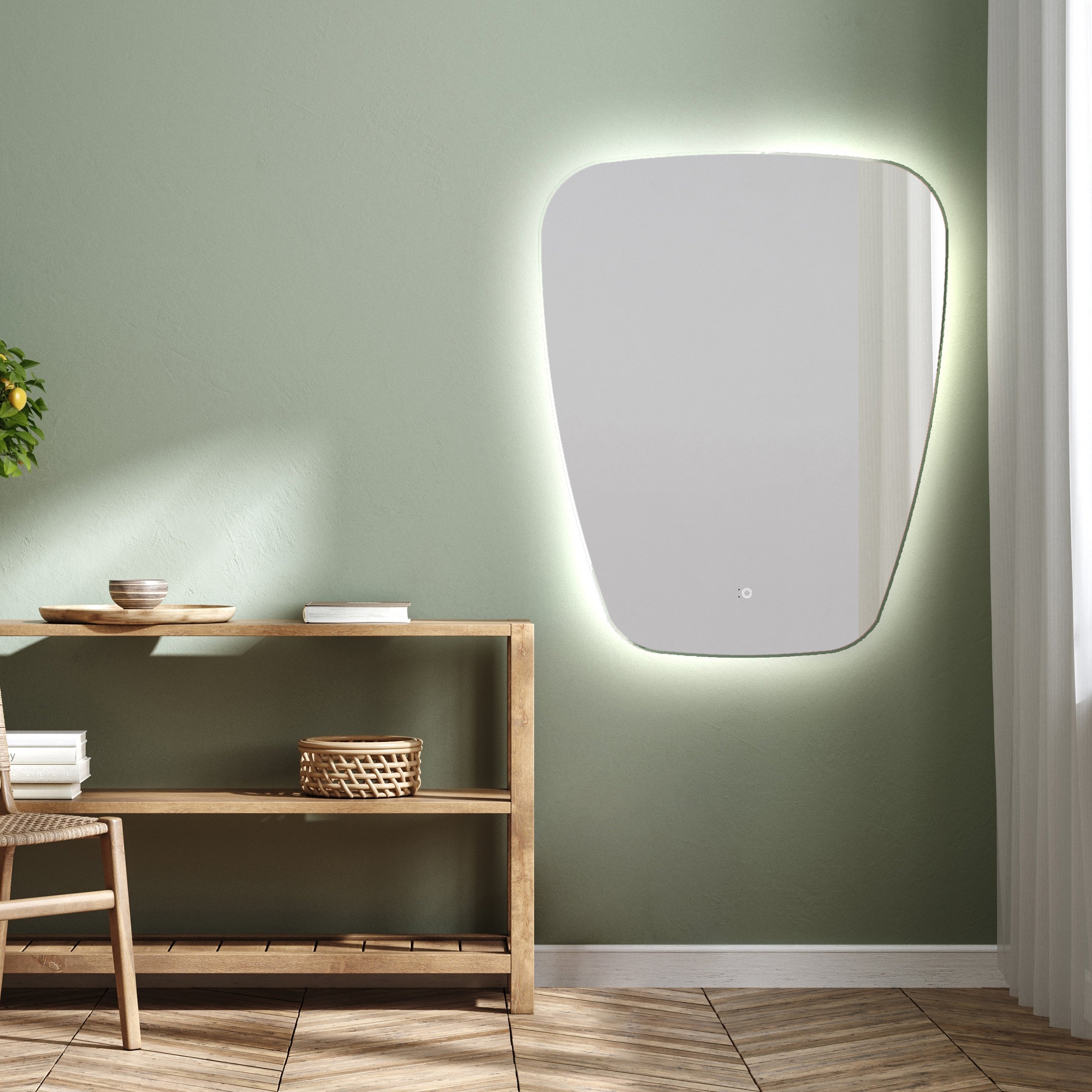 Asymetryczne lustro łazienkowe (54x74 cm) z podświetleniem LED i czujnikiem aktywacji (TRZ221)