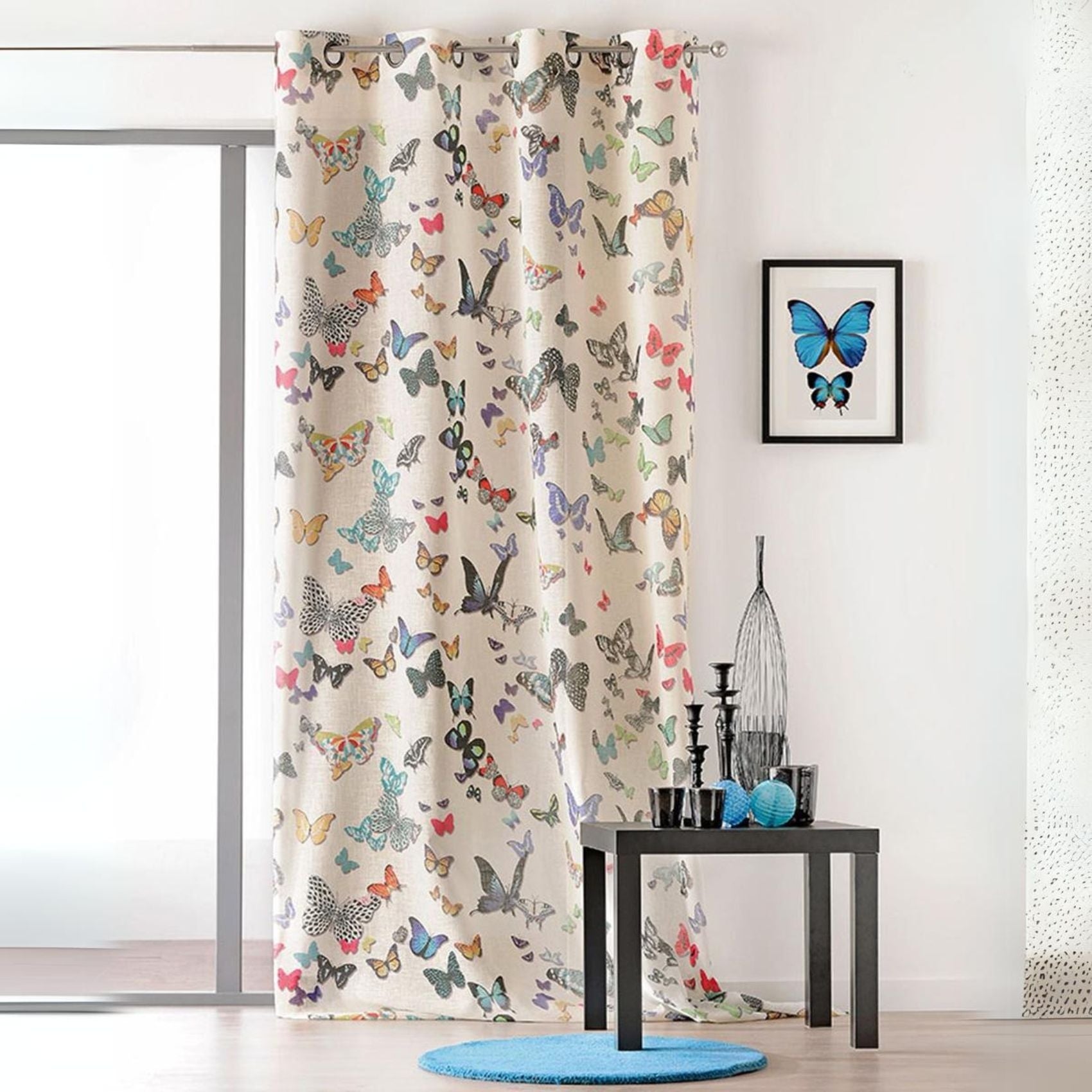 Cortina De Ducha Floral De Poliéster Impermeable Con 12 Ganchos, 180 X 180 Cm (Mariposa, Pájaro