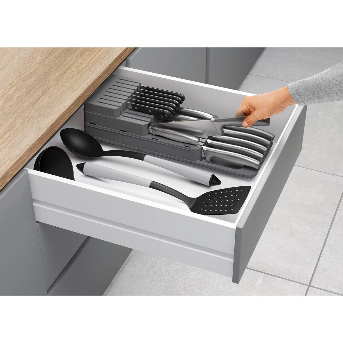 Metaltex BLADE FIT - Organizador Customizable (hasta 3 niveles o módulos independientes) de Cuchillos para Cajón o Sobre encimera - 8
