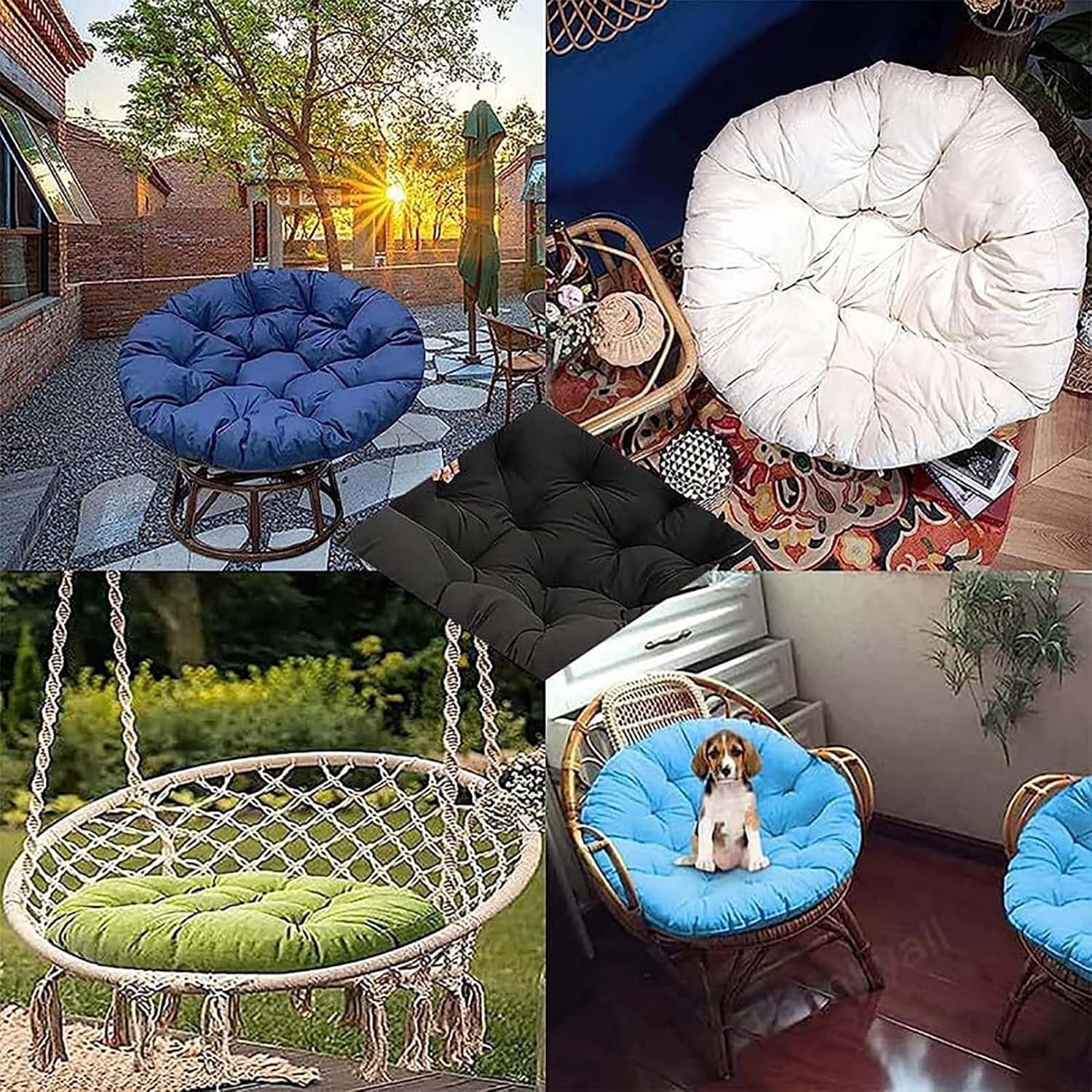 Coussin de Jardin, Coussin de chaise suspendue,Coussin de chaise en forme d'oeuf, Coussin de Fauteuil Papasan, Coussin Fauteuil rotin, 40cm Blue - 2