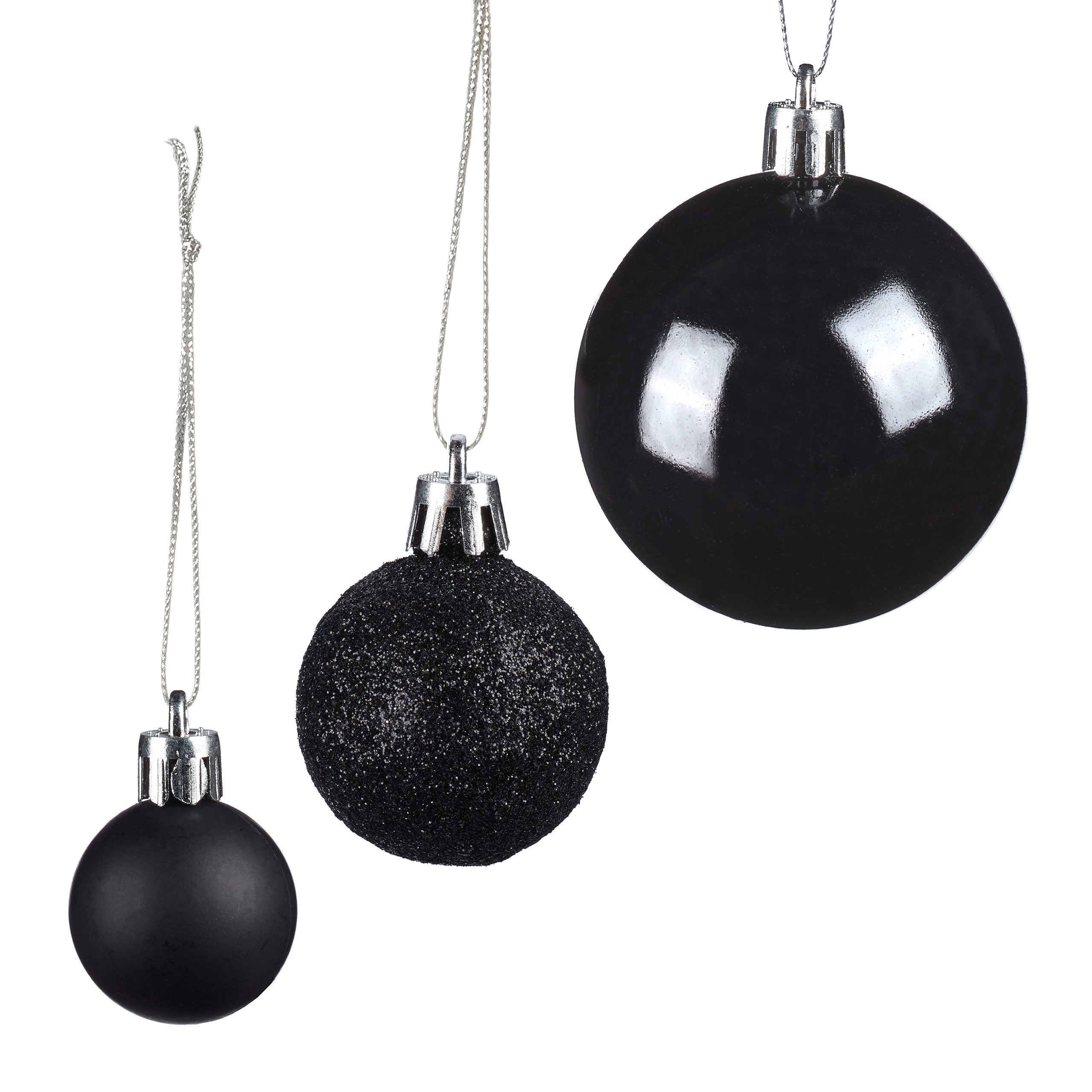 Boules de Noël, Lot de 100, Décoration, polies, scintillantes et luisantes, Boule de Noël ∅ 3, 4&6 cm, noir, Relaxdays - 6