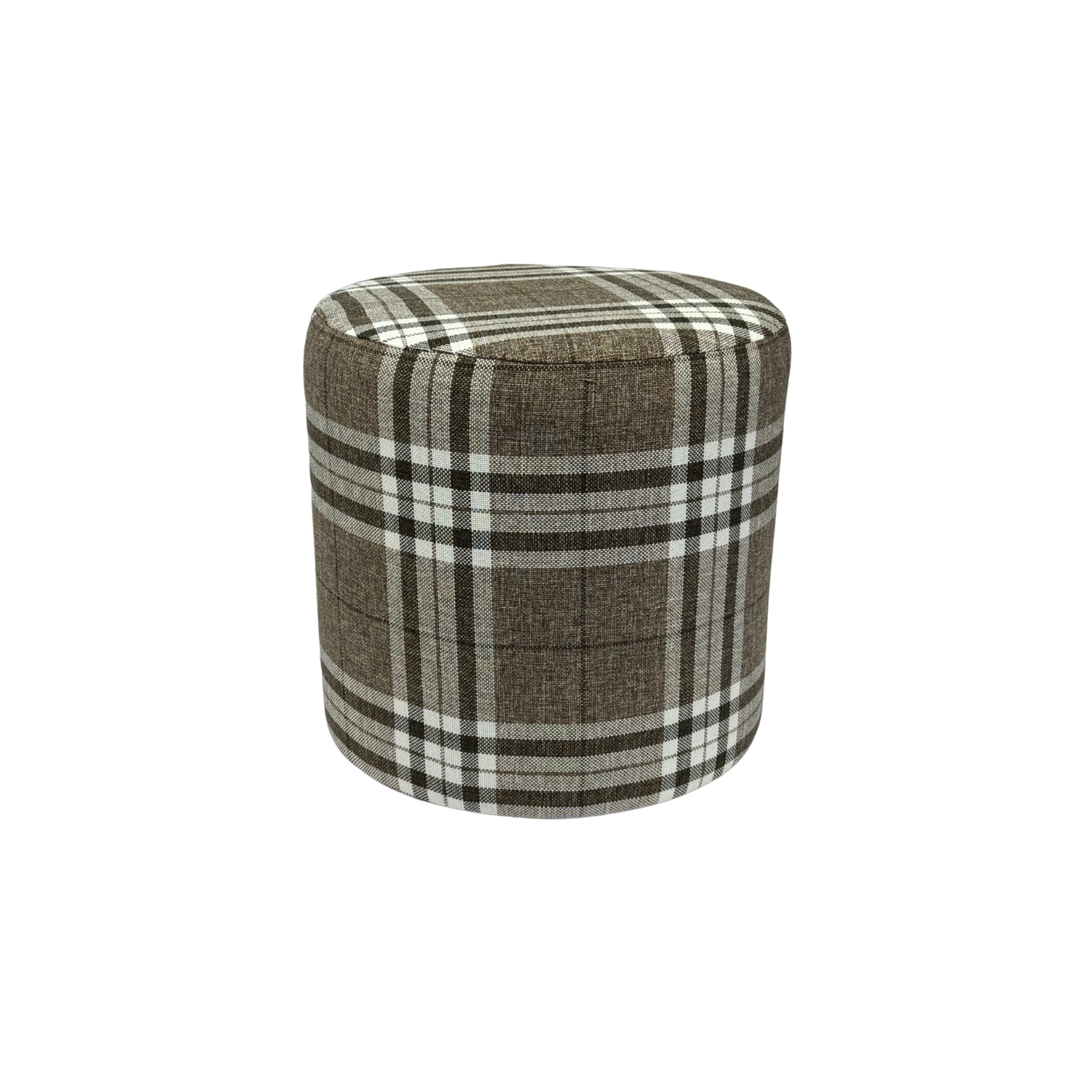 Pufa LOBOX plecionka 40x40 cm tapicerowana okrągła siedzisko w kratę do salonu podnóżek cappuchino