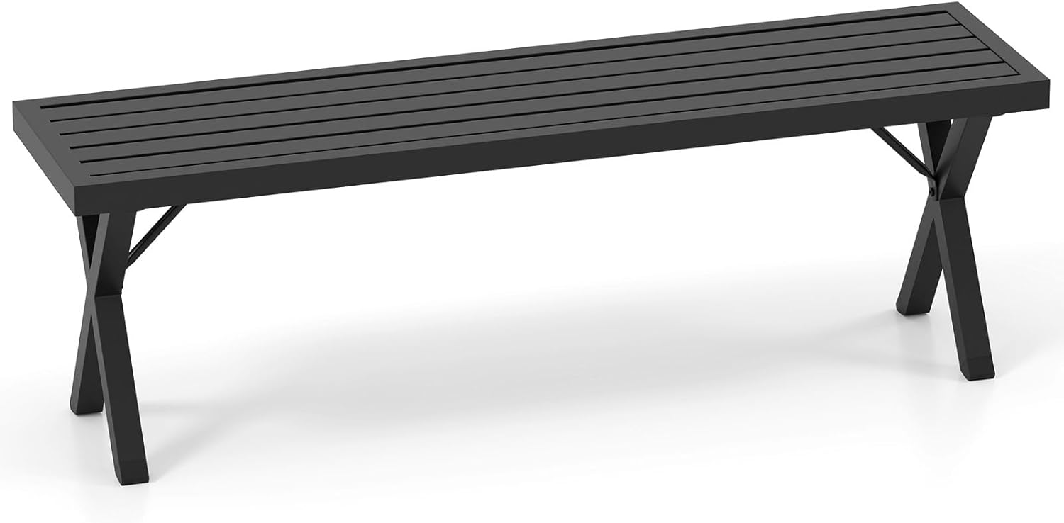 Banc Exterior Grădină 2 Persoane Metal, Banchet Exterior pentru Salon de Grădină Design Lattes, Sarcină 360 KG, 138 X36X 46 CM