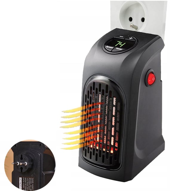 Chauffage électrique 400 W, mini chauffage avec télécommande, affichage numérique de la température, minuterie de 8 heures, plug and play