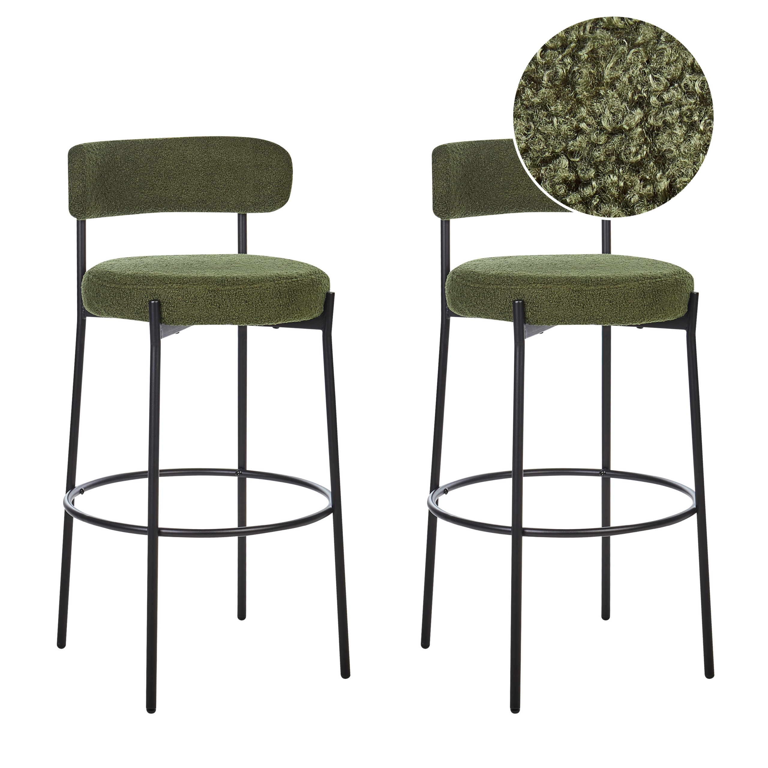 Beliani Conjunto De 2 Sillas De Bar Allison Bouclé Verde , Leroy Merlin