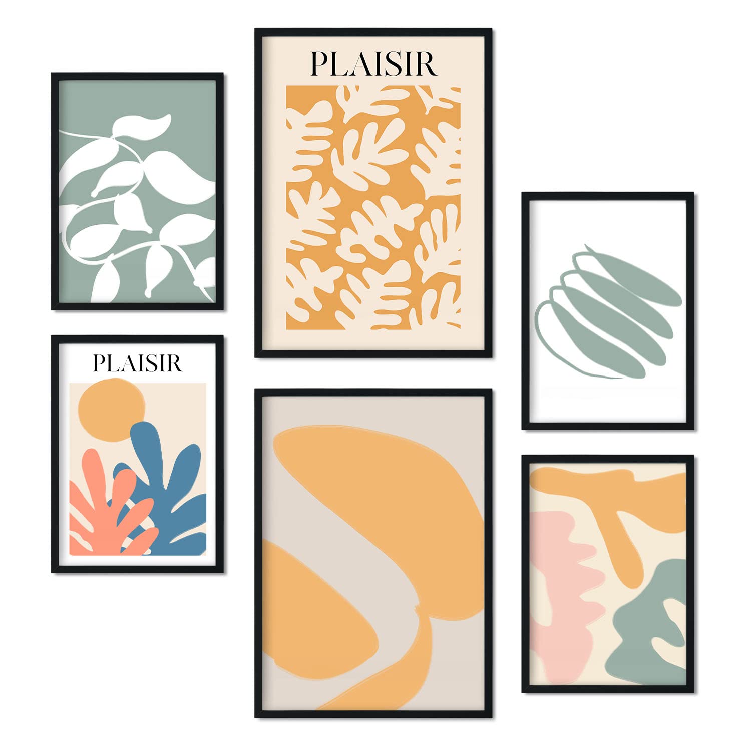 Set de 6 posters vegetacion. coleccion de láminas con estetica collage para la tamanos a3 y a4 sin marco