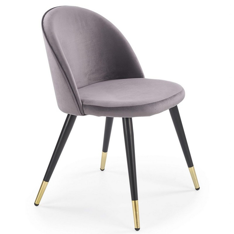 Silla de comedor de tela gris oscuro con patas de acero negro y dorado simply