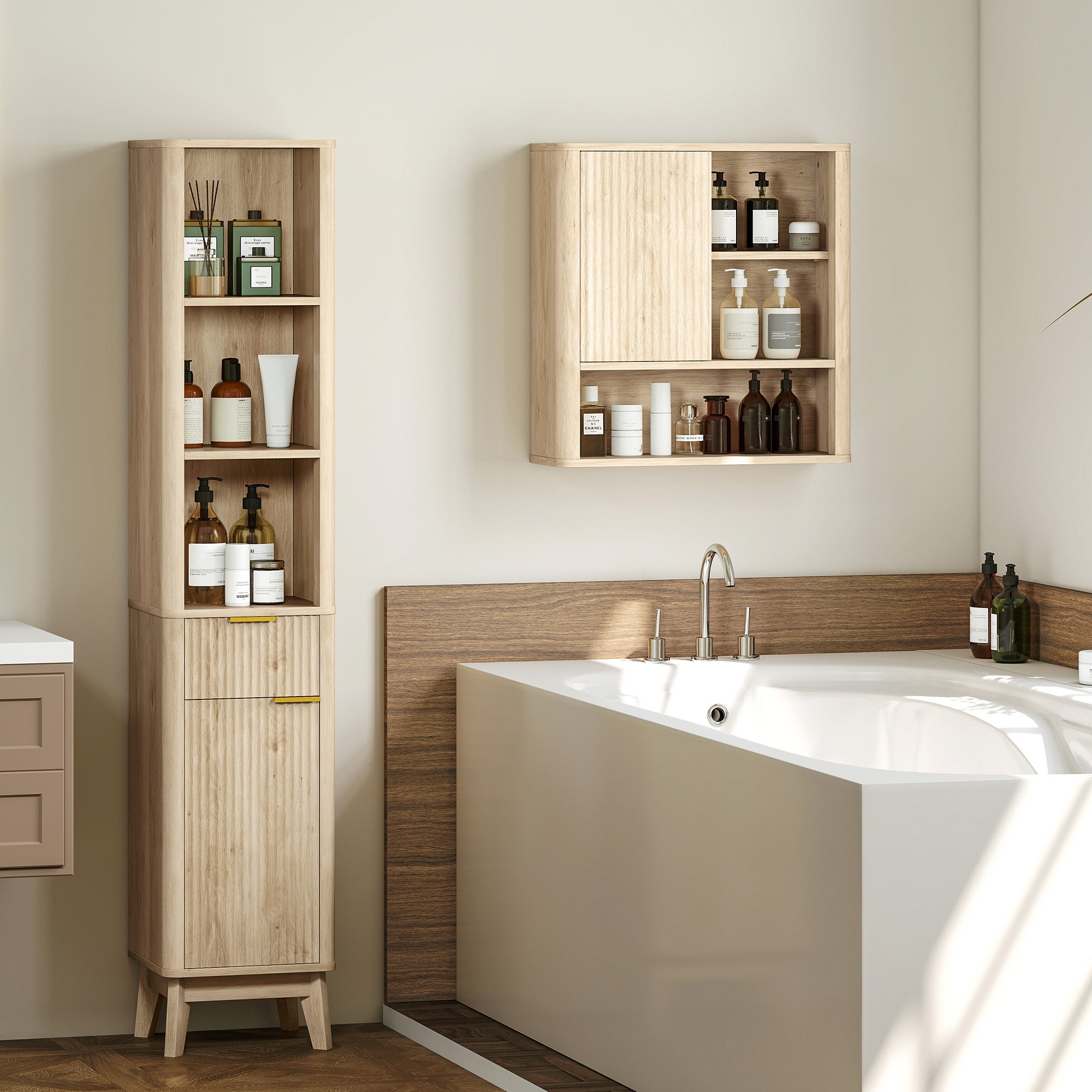 Columna de Baño HOMCOM MDF Madera Natural 33x30x170 cm - 2