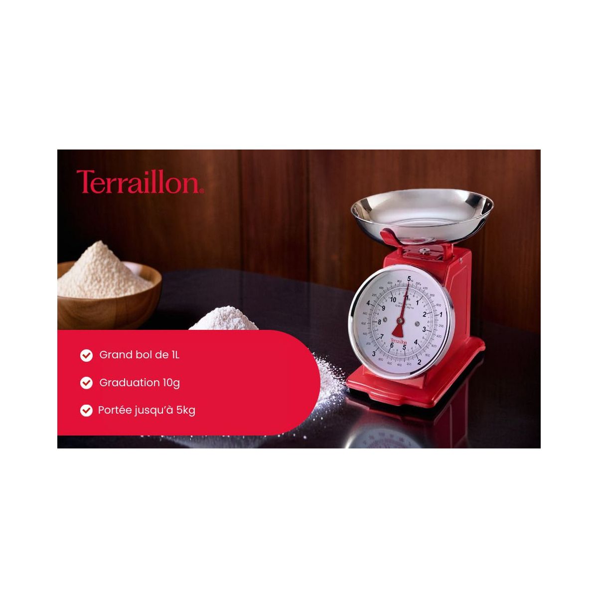 Balance de cuisine TERRAILLON TRADITION 500 rouge - 4