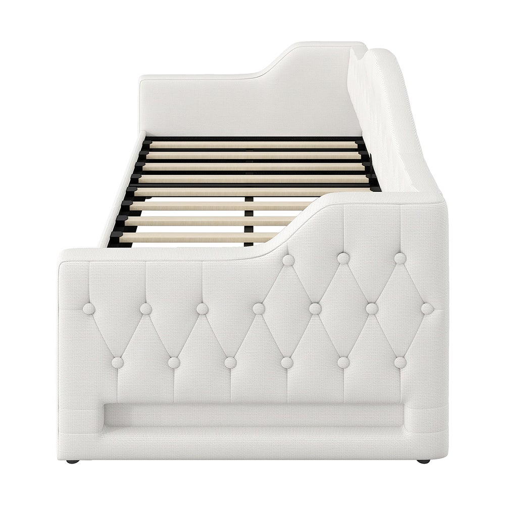 Rozkładana sofa 90 x 200 cm, z paskiem LED, hydraulicznym schowkiem, kolor beżowy - 6