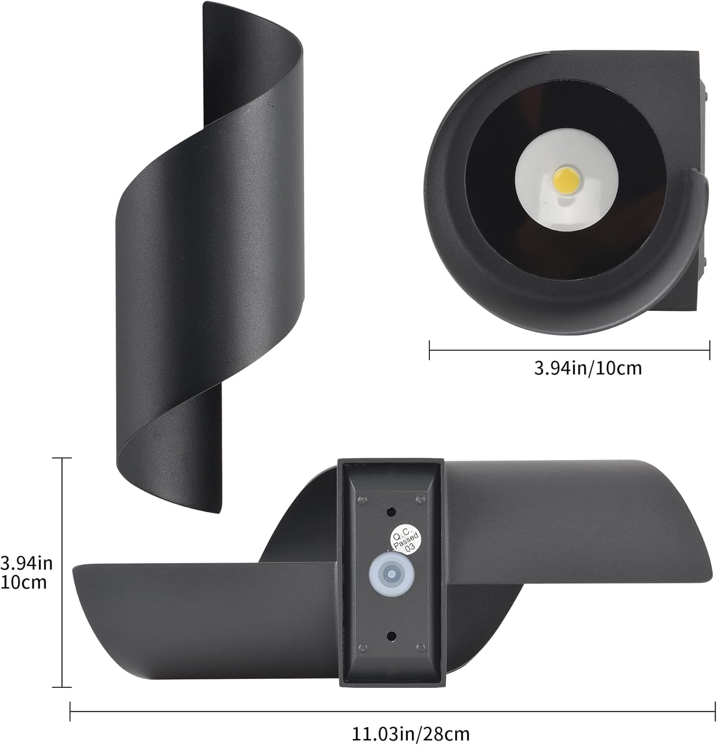 Dwa zestawy 12W zewnętrznych lamp ściennych, lampy ścienne LED, ciepłe światło 3000K, spiralna lampa, wodoodporność IP65, kolor czarny - 3