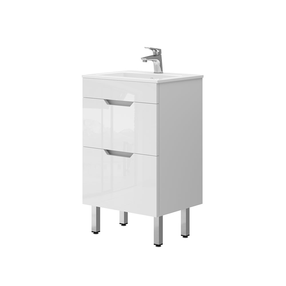 Vicco Zestaw mebli łazienkowych Clayton, Biały, 2 części, z umywalką i 2 szufladami