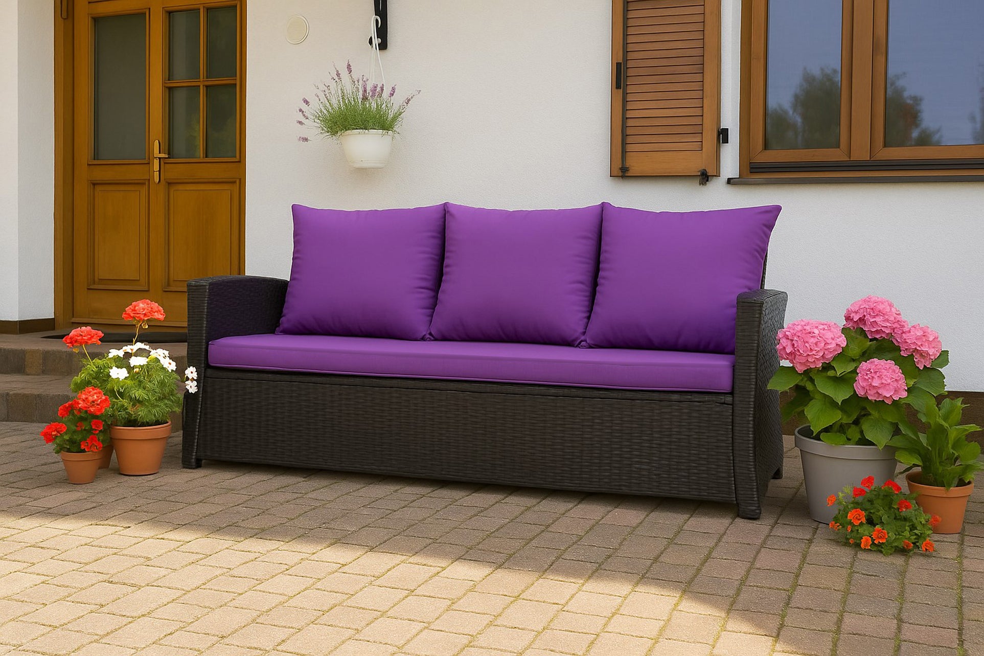 Coussins de canapé meubles de jardin en résine tressée Violet, Coussins balançoire d'extérieur 100x60x50cm Coussin pour banquette 2 places mix - 4