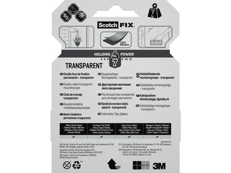 Taśma klejąca dwustronna 3M Fix przezroczysta 3m x 19mm - 2