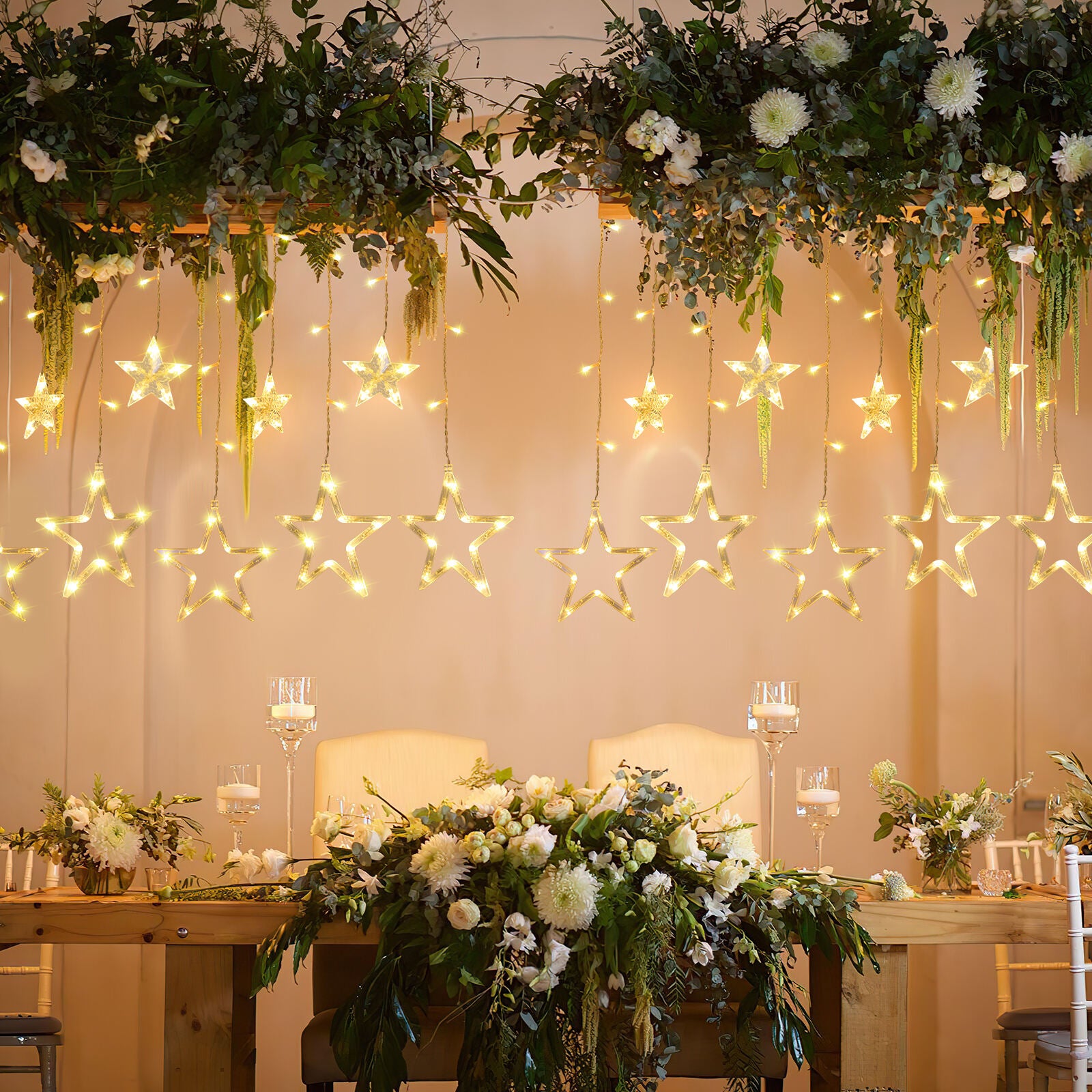 138 LED Guirlandes lumineuses Étoiles Rideau Lumineux Intérieur/Extérieur 8 Modes rideaux elumières décoratives de jardin plein air Noël Fête - 7