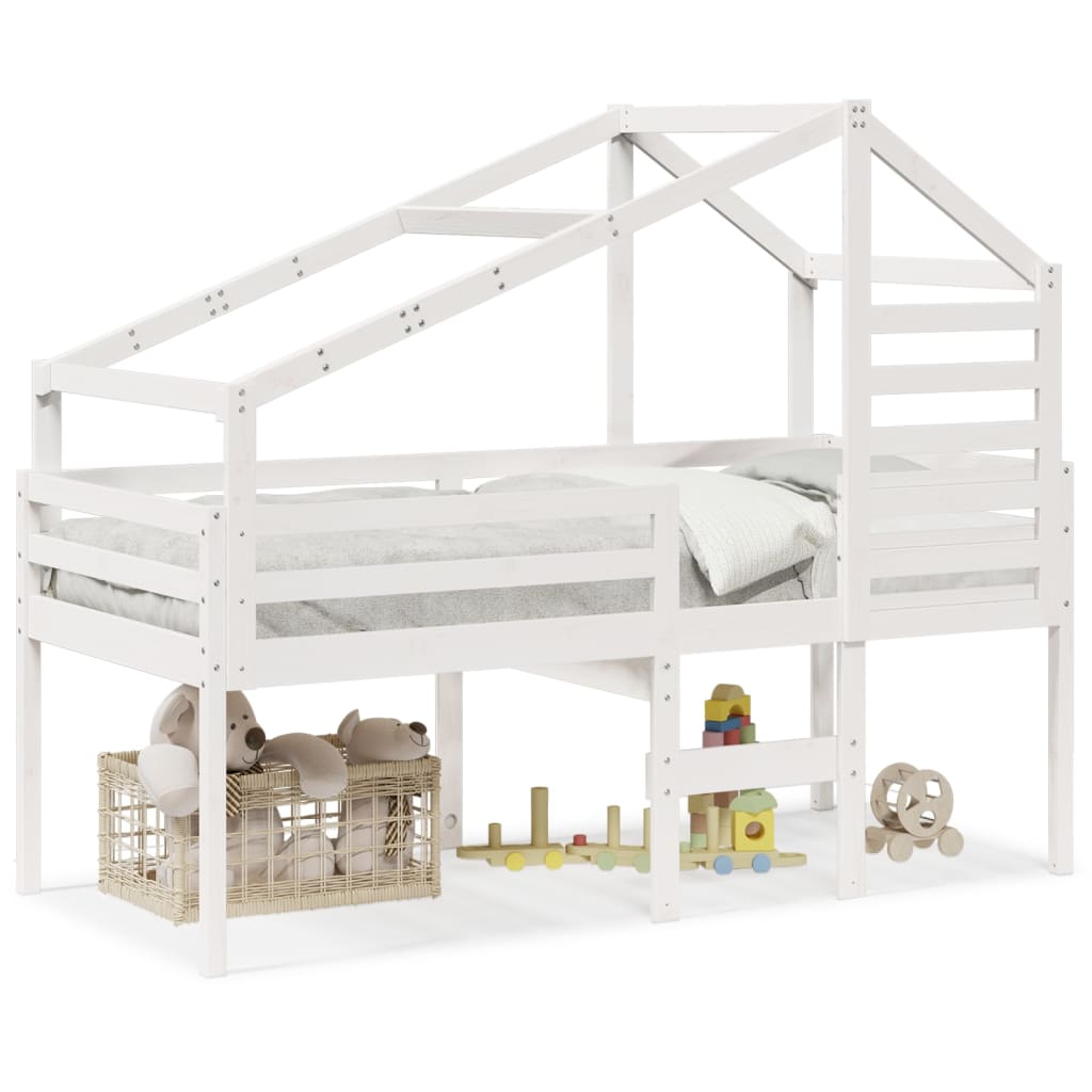 Lit haut avec toit blanc 90x200 cm bois de pin massif - 2