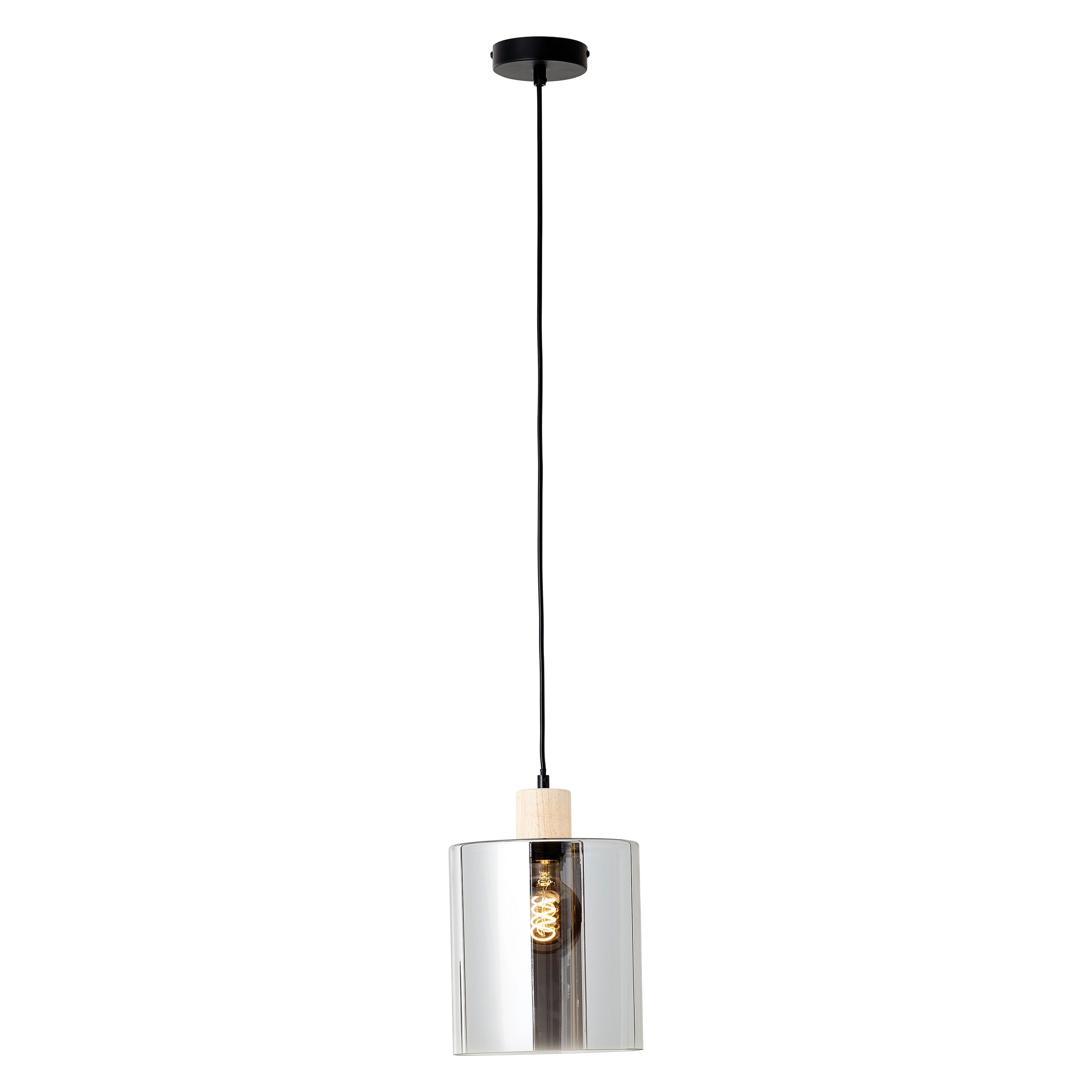 Lampadaire Jimena Brilliant – Chêne Huilé Et Gris, Pied En Bois, Abat-jour Textile