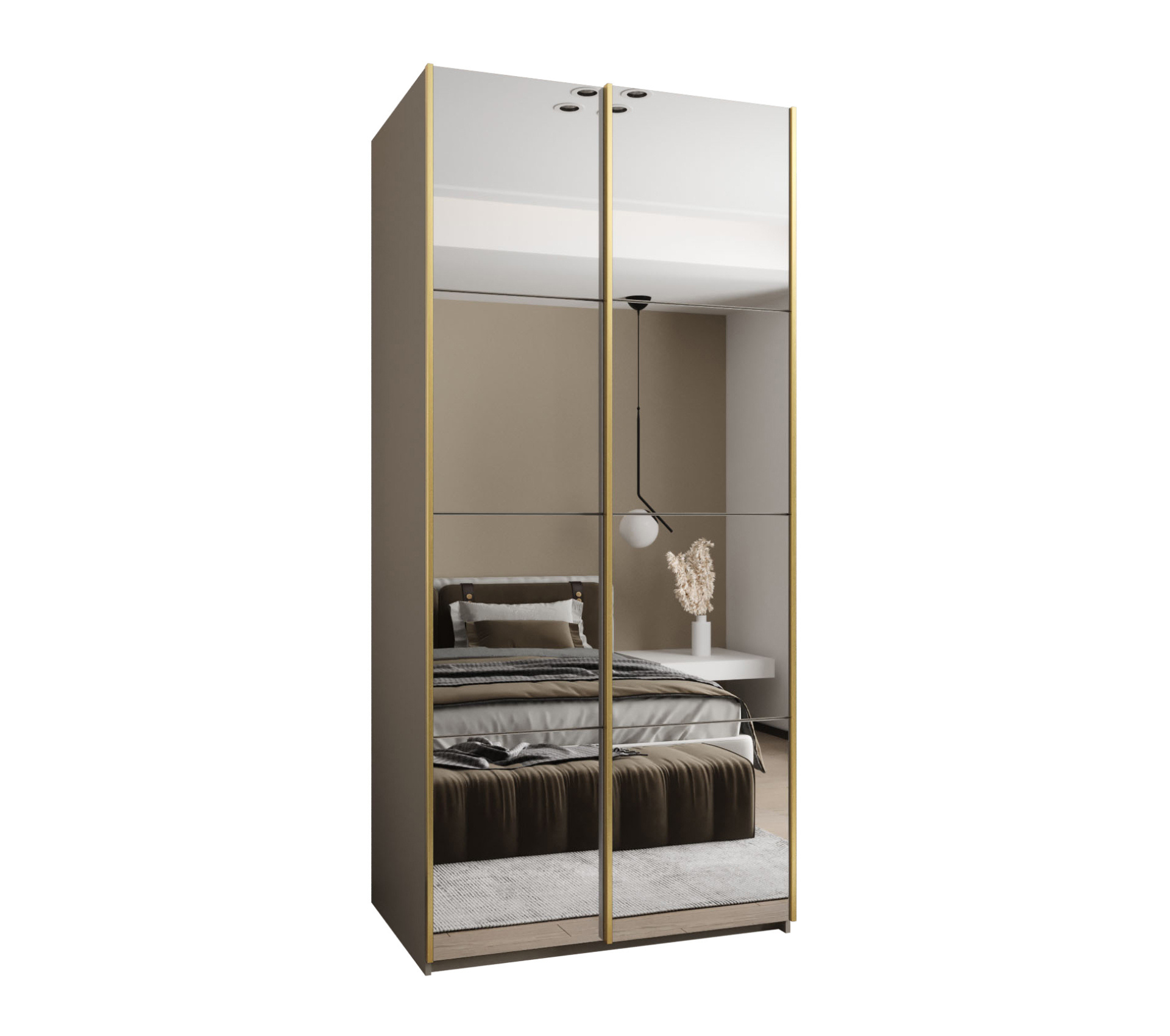 Szafa przesuwna wysoka Lux 2 110 x 64 x 245,5 cm kaszmir + kaszmir + u. złoty - Abiks Meble
