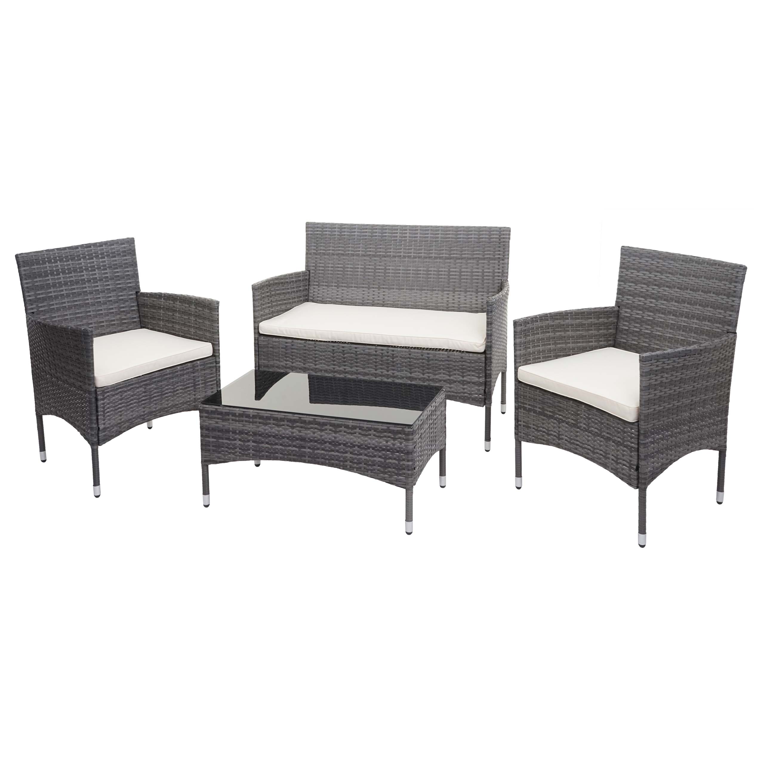 Zestaw polirattanowy HWC-F55, zestaw balkonowy/ogrodowy/salonowy Sofa do siedzenia ~ szary, kremowe poduszki