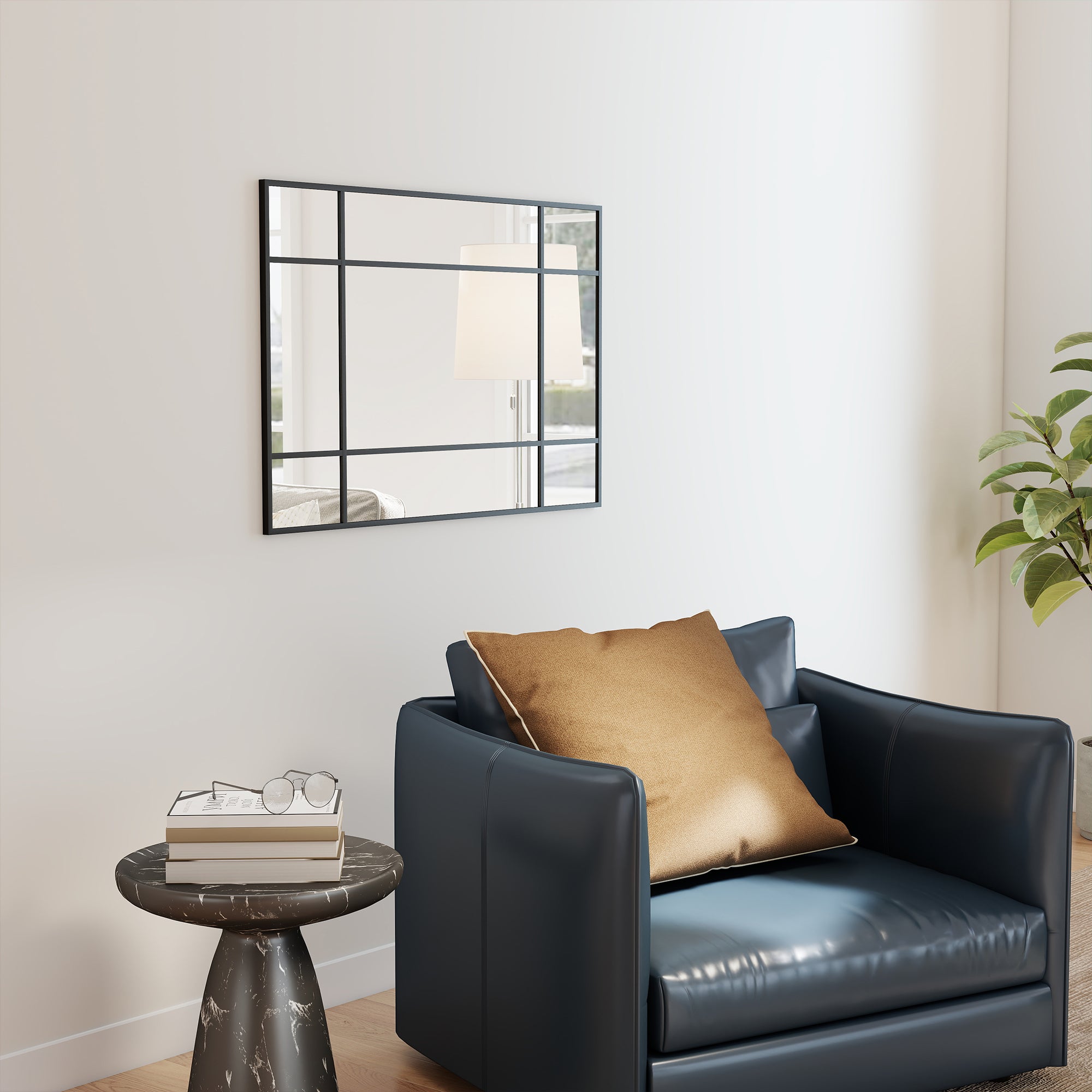 HOMCOM Specchio da Parete Stile Finestra con Montaggio Verticale e Orizzontale, 90x60 cm, Nero - 9